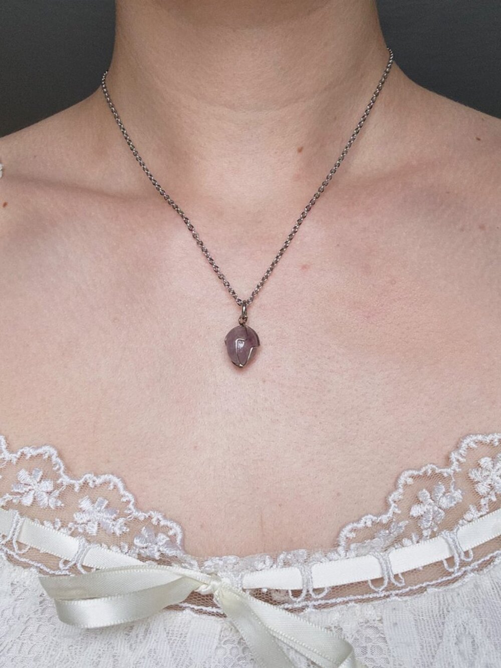 Purple crystal fairy necklace on a dainty small silver chain ✦ whimsical ✦